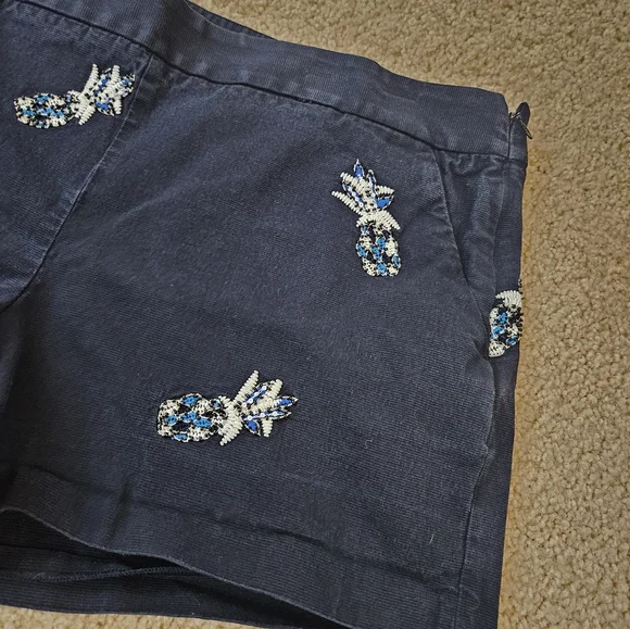 Loft Navy Pineapple Embroidered Beaded Women's Shorts Size 14 - Picture 4 of 12
